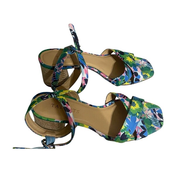 Talbots Siena Rope Floral Green Blue Sandals Women 7.5 Ankle Strap Block Heel - Picture 3 of 16